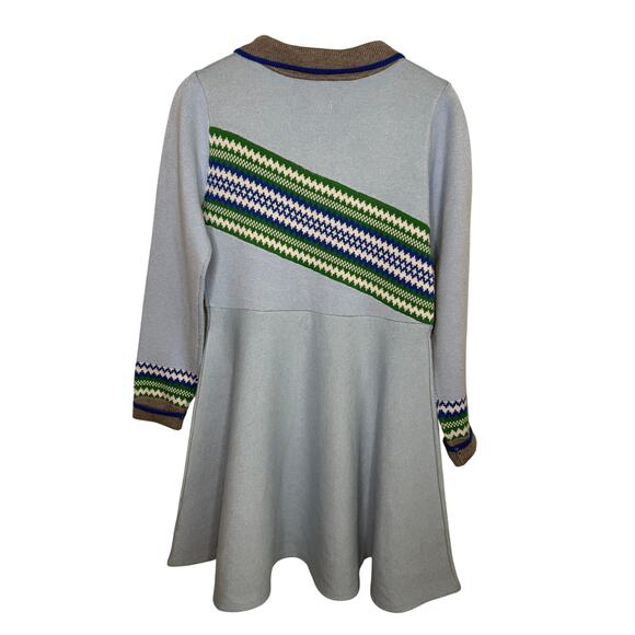 Maeve Striped 3/4 Sleeve Collared Fit & Flare Mini Dress Blue Green Women Medium - Picture 8 of 10
